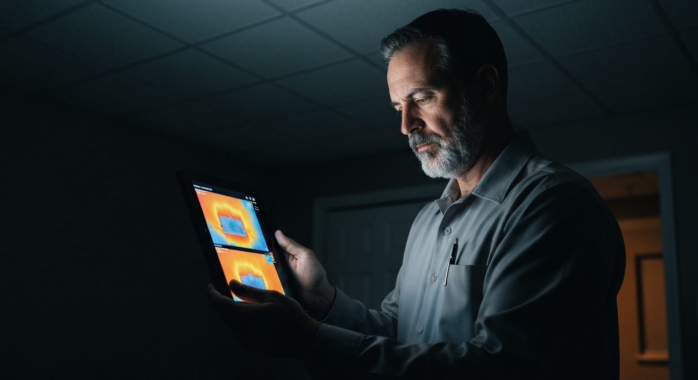 Inspector scanning a home interior with a FLIR thermal infrared camera
